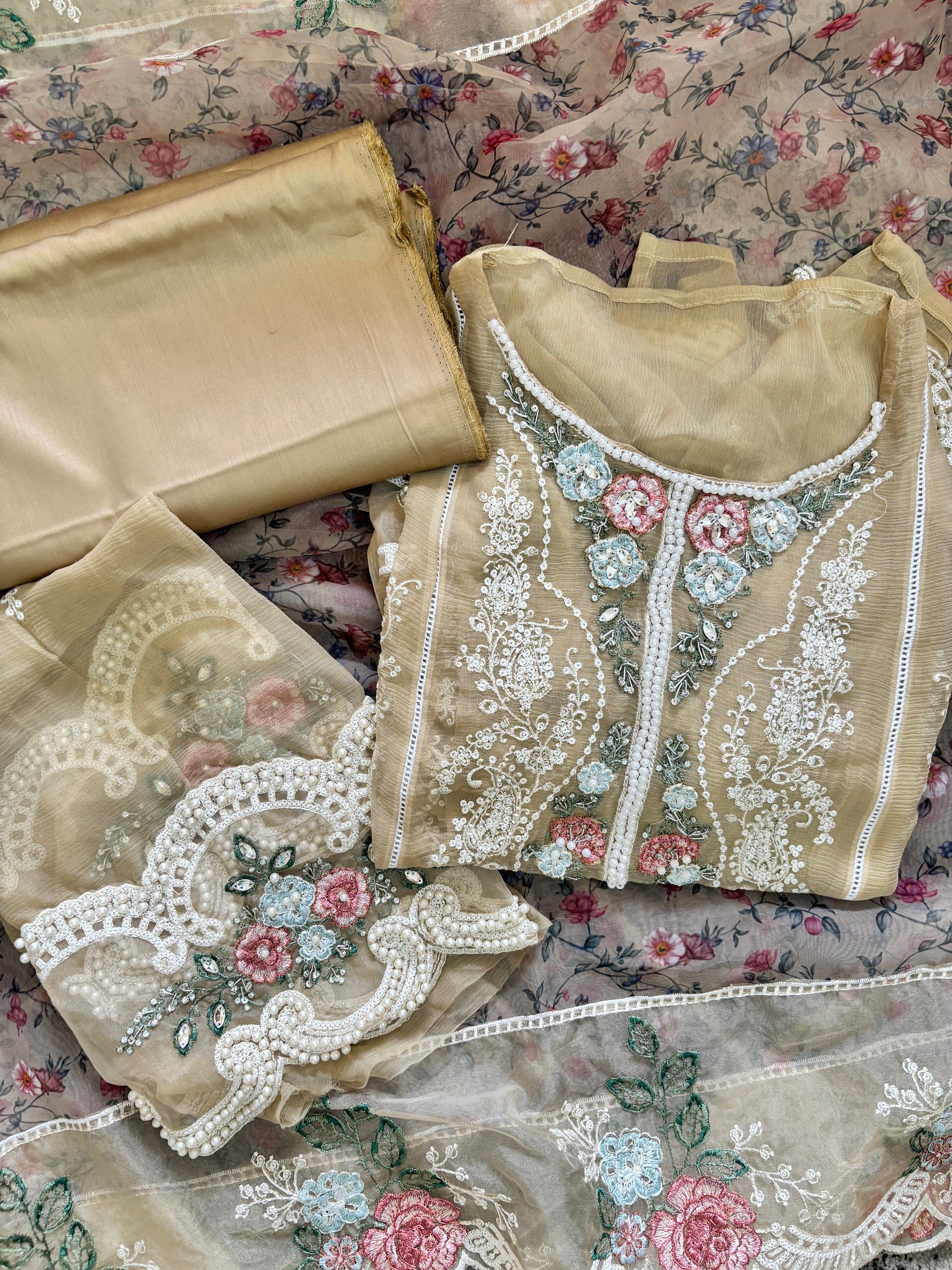 Creamish Shade Semi-Stitched Suit